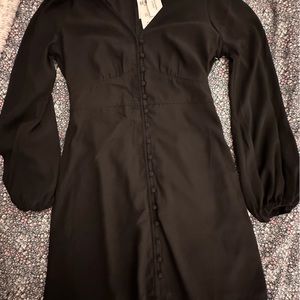 Abercrombie & Fitch Black front button puff sleeve mini dress
